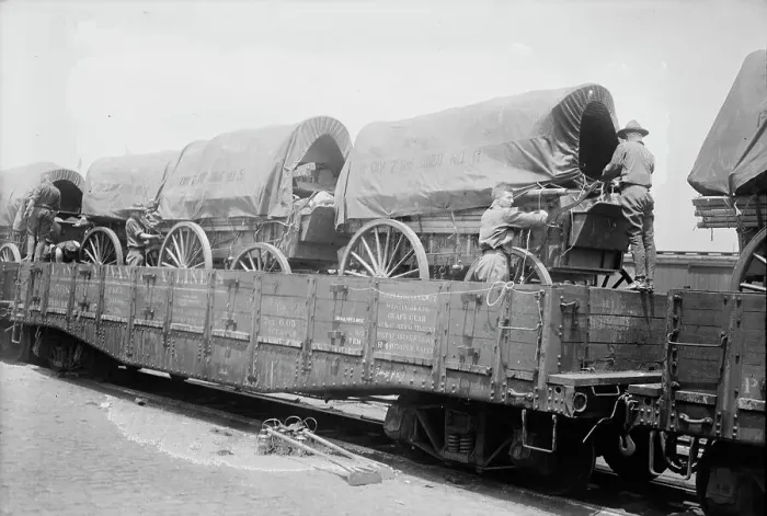 Framed Print : 7th Reg't train, between c1915 and c1920. Creator: Bain News Service Framed Print : 7th Reg't train, between c1915 and c1920. Creator: Bain News Service