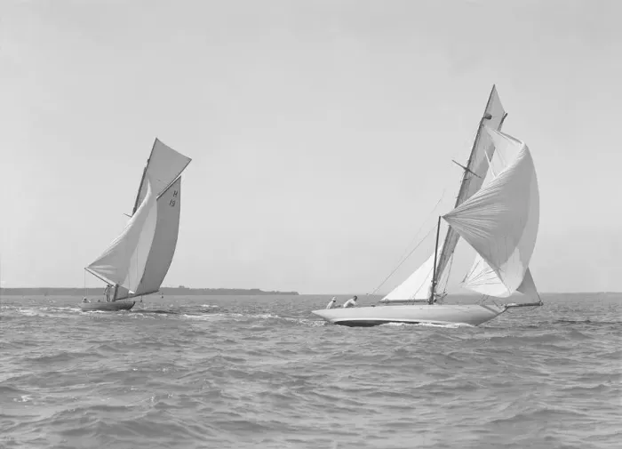 Framed Print : The 8 Metre Antwerpia (H19) and Windflower (H3) racing under spinnaker, 1911 Framed Print : The 8 Metre Antwerpia (H19) and Windflower (H3) racing under spinnaker, 1911