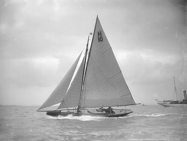 The 8 Metre class Kathleen (H10) sailing upwind in a good breeze, 1911. Creator