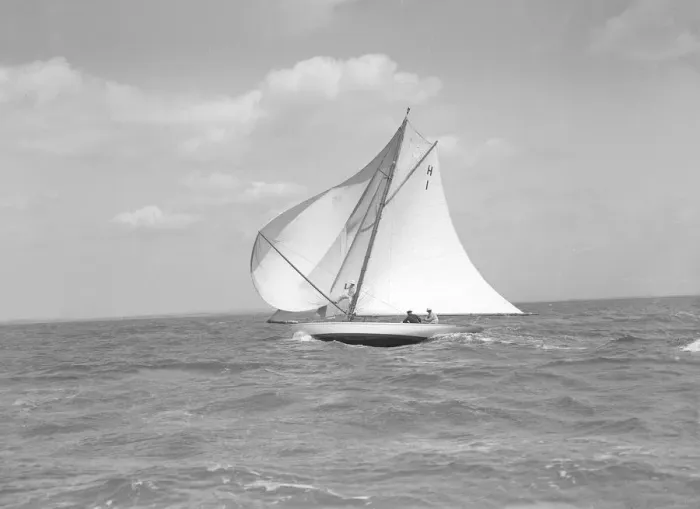 Framed Print : The 8 Metre class Norman (H1) running downwind in a good breeze, 1911. Creator Framed Print : The 8 Metre class Norman (H1) running downwind in a good breeze, 1911. Creator
