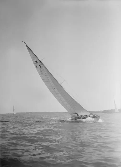 Framed Print : The 8 Metre class sailing yacht Carron (K2), heeling upwind in a good breeze, 1934 Framed Print : The 8 Metre class sailing yacht Carron (K2), heeling upwind in a good breeze, 1934