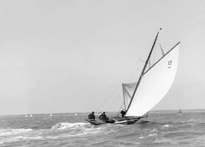 Framed Print : The 8 Metre sailing yacht Dilkusha setting spinnaker, 1911. Creator: Kirk & Sons of Cowes Framed Print : The 8 Metre sailing yacht Dilkusha setting spinnaker, 1911. Creator: Kirk & Sons of Cowes