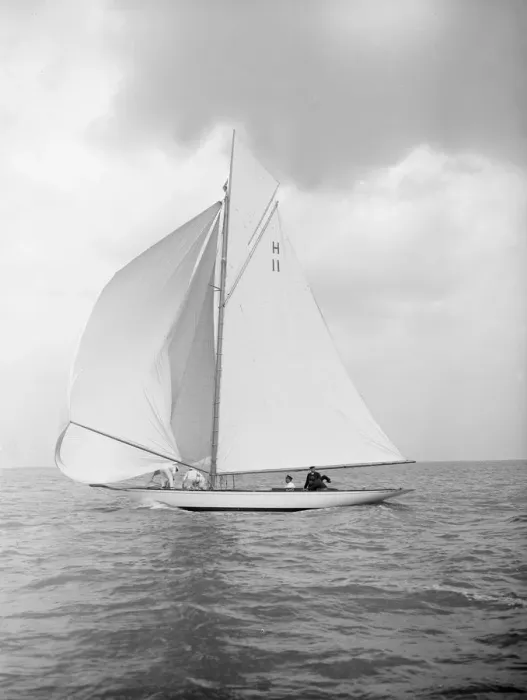 Framed Print : The 8 Metre Ventana (H11) sailing with spinnaker, 1912. Creator: Kirk & Sons of Cowes Framed Print : The 8 Metre Ventana (H11) sailing with spinnaker, 1912. Creator: Kirk & Sons of Cowes