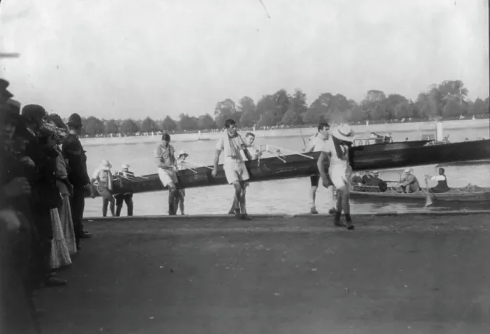 Framed Print : 8-oar shell race between Harvard and Cambridge, Cambridge, Mass. 1906, 1906. Creator: Frances Benjamin Johnston Framed Print : 8-oar shell race between Harvard and Cambridge, Cambridge, Mass. 1906, 1906. Creator: Frances Benjamin Johnston
