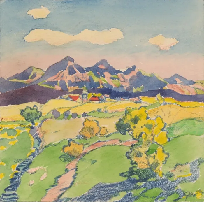 Framed Print : 8.- View of a foothill village in the meadows, 1932. Creator: Gustav Mally Framed Print : 8.- View of a foothill village in the meadows, 1932. Creator: Gustav Mally