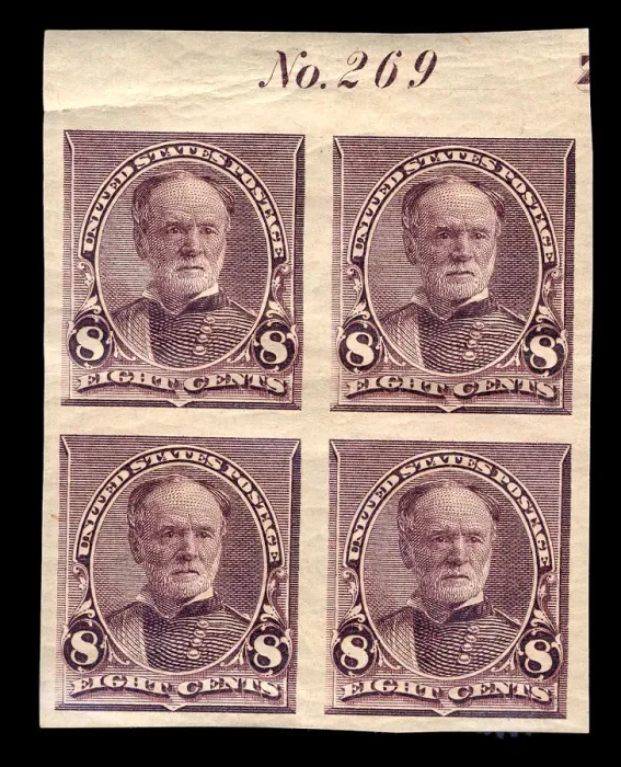 Framed Print : 8c William T. Sherman proof plate block of four, March 21, 1893 Framed Print : 8c William T. Sherman proof plate block of four, March 21, 1893