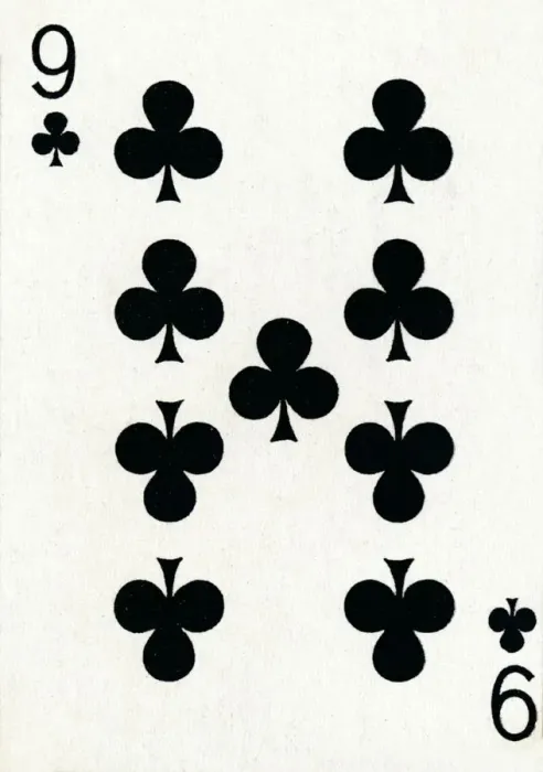 Framed Print : 9 of Clubs from a deck of Goodall & Son Ltd. playing cards, c1940 Framed Print : 9 of Clubs from a deck of Goodall & Son Ltd. playing cards, c1940