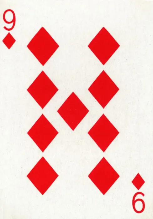 Framed Print : 9 of Diamonds from a deck of Goodall & Son Ltd. playing cards, c1940 Framed Print : 9 of Diamonds from a deck of Goodall & Son Ltd. playing cards, c1940