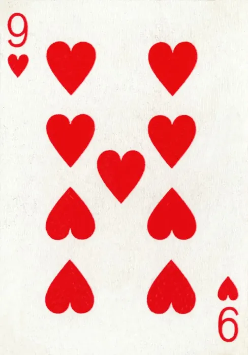 Framed Print : 9 of Hearts from a deck of Goodall & Son Ltd. playing cards, c1940 Framed Print : 9 of Hearts from a deck of Goodall & Son Ltd. playing cards, c1940