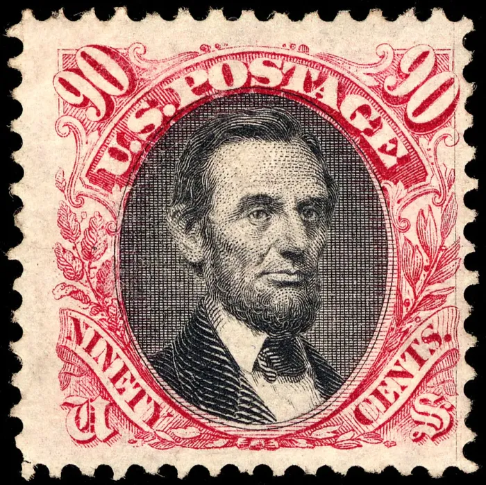 Framed Print : 90c Abraham Lincoln G Grill single, 1869. Creator: Unknown Framed Print : 90c Abraham Lincoln G Grill single, 1869. Creator: Unknown