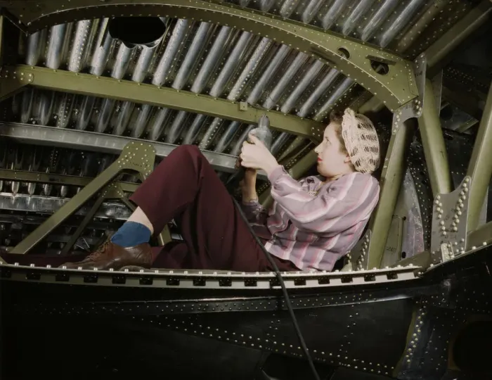 Framed Print : An A-20 bomber being riveted by a woman... Douglas Aircraft Company plant at Long Beach, Calif. 1942 Creator: Alfred T Palmer Framed Print : An A-20 bomber being riveted by a woman... Douglas Aircraft Company plant at Long Beach, Calif. 1942 Creator: Alfred T Palmer