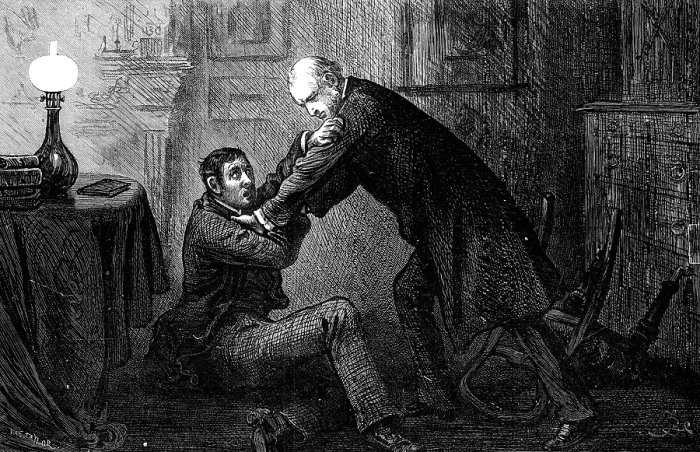 Framed Print : 'A desperate tussle ensued, ending in the victory of Johnson, who dragged young Ajax...', 1881. Creator: R&E Taylor Framed Print : 'A desperate tussle ensued, ending in the victory of Johnson, who dragged young Ajax...', 1881. Creator: R&E Taylor
