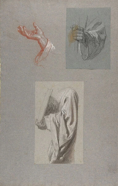 a. Hand of Saint Remi; b. Hand of Saint Remi; c. Drapery Study for Acolyte Holding Book