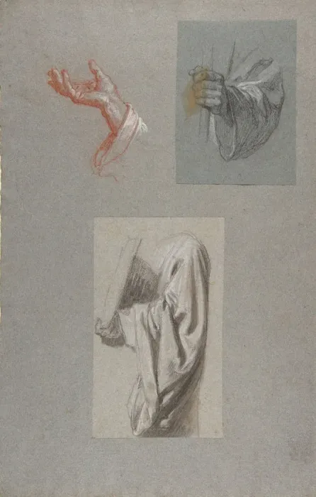 Framed Print : a. Hand of Saint Remi; b. Hand of Saint Remi; c. Drapery Study for Acolyte Holding Book Framed Print : a. Hand of Saint Remi; b. Hand of Saint Remi; c. Drapery Study for Acolyte Holding Book