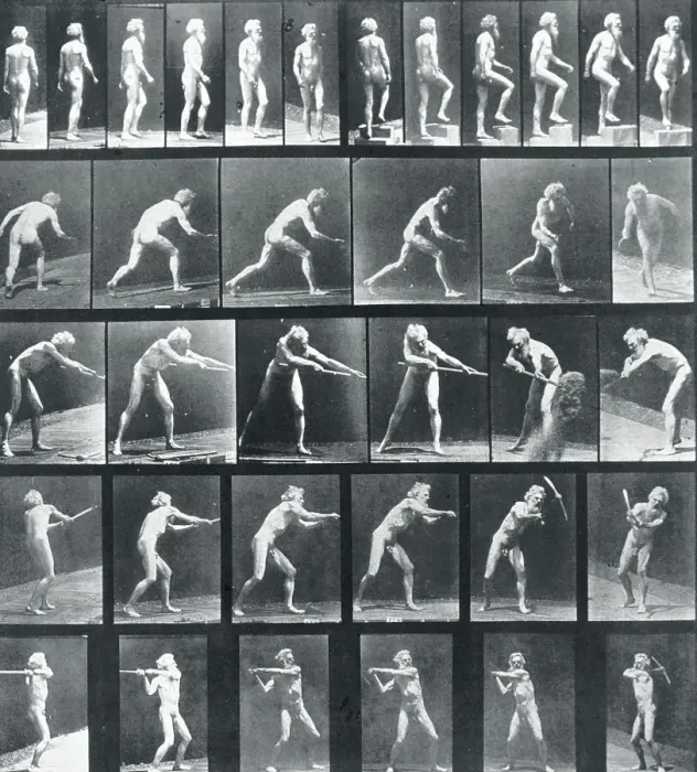Framed Print : A: Walking. B: Ascending a Step. C: Throwing the disk. D: Using a Shovel. E, F: Using a Pick, 1887. Creator: Eadweard J Muybridge Framed Print : A: Walking. B: Ascending a Step. C: Throwing the disk. D: Using a Shovel. E, F: Using a Pick, 1887. Creator: Eadweard J Muybridge