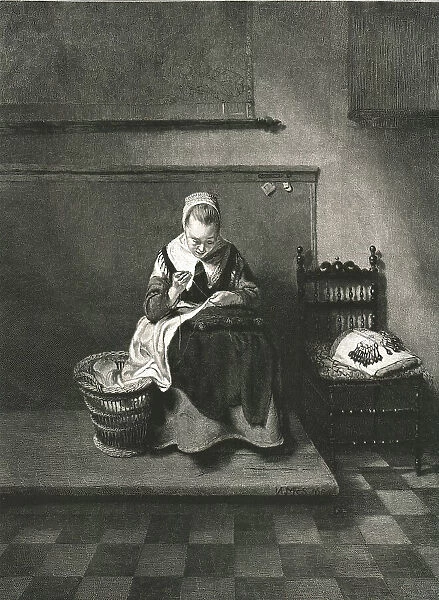 ''A Women Sewing' after Nicholas Maes, 1890. Creator: Unknown. ''A Women Sewing' after Nicholas Maes, 1890. Creator: Unknown