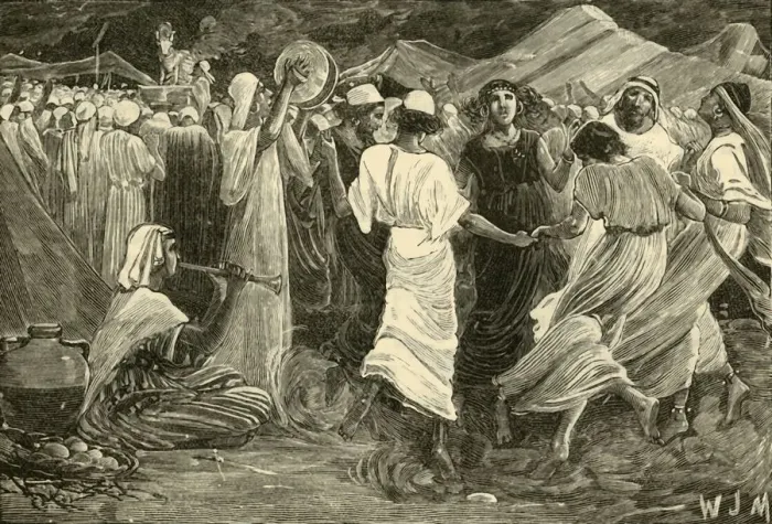 Framed Print : Aaron and the Israleites Worshipping the Calf, 1890. Creator: Unknown Framed Print : Aaron and the Israleites Worshipping the Calf, 1890. Creator: Unknown