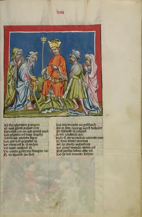 Framed Print : Aaron Transforms the Rod into a Serpent; Weltchronik, about 1400-1410. Creator: Unknown Framed Print : Aaron Transforms the Rod into a Serpent; Weltchronik, about 1400-1410. Creator: Unknown