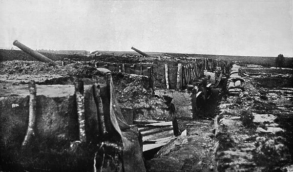Abandoned British trenches and guns at Maubeuge, 1914