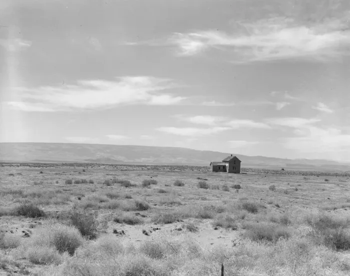 Framed Print : Abandoned dry land farm in the Columbia Basin, South of Quincy, Grant County, Washington, 1939. Creator: Dorothea Lange Framed Print : Abandoned dry land farm in the Columbia Basin, South of Quincy, Grant County, Washington, 1939. Creator: Dorothea Lange