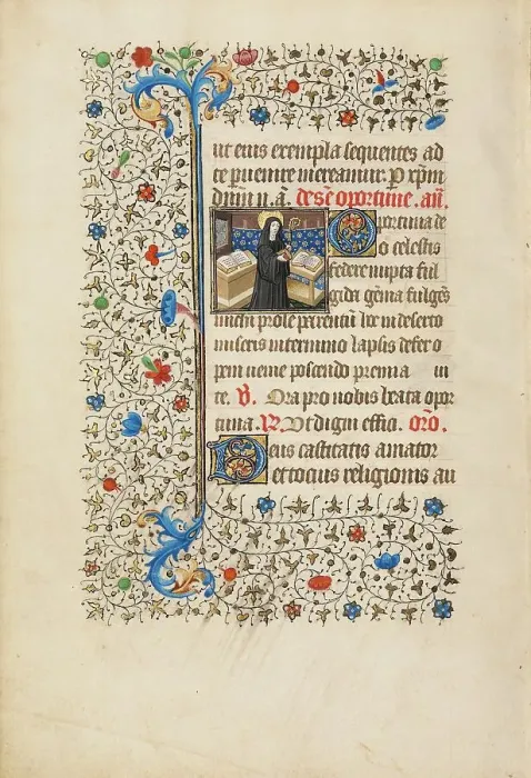 Framed Print : Abbess Opportuna with a Staff and a Book; Book of Hours, about 1440-1450. Creator: Workshop of the Bedford Master Framed Print : Abbess Opportuna with a Staff and a Book; Book of Hours, about 1440-1450. Creator: Workshop of the Bedford Master