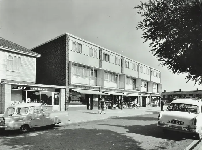 Framed Print : Abbey Estate, Woolwich: blocks of flats and shops, c1960s. Creator: Unknown Framed Print : Abbey Estate, Woolwich: blocks of flats and shops, c1960s. Creator: Unknown