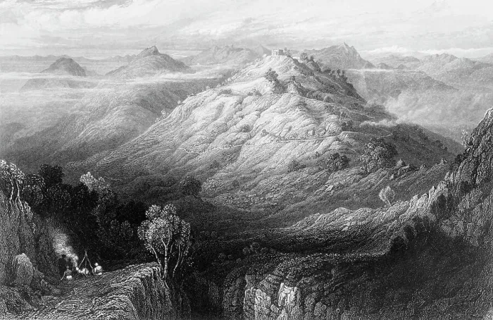Framed Print : The Abbey and Hills from near Mussooree, 1845. Creator: Unknown Framed Print : The Abbey and Hills from near Mussooree, 1845. Creator: Unknown