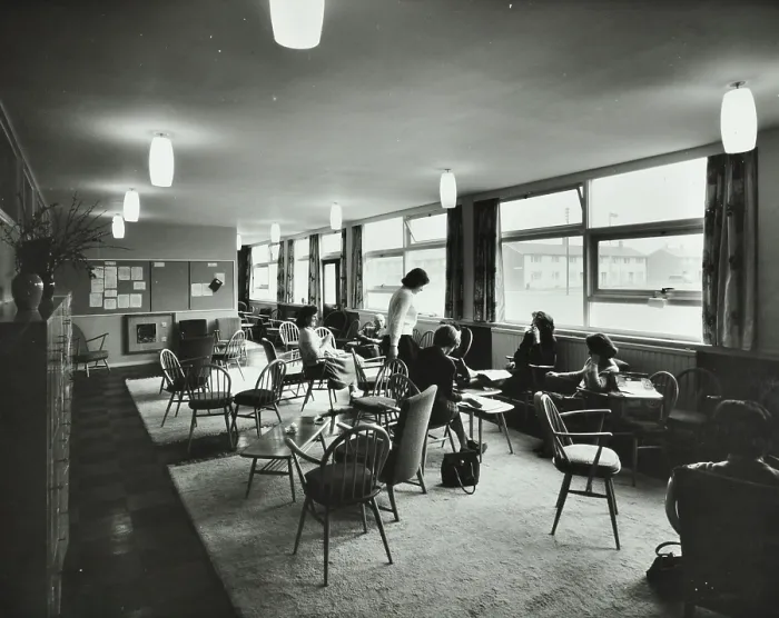 Framed Print : Abbey Wood County High School, Woolwich, London: teachers relaxing in the staff room, 1962. Creator: Unknown Framed Print : Abbey Wood County High School, Woolwich, London: teachers relaxing in the staff room, 1962. Creator: Unknown