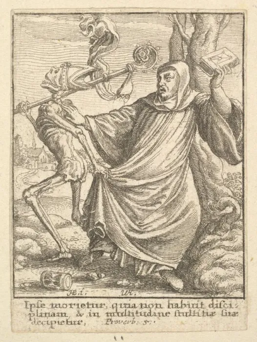 Framed Print : Abbot, from the Dance of Death, 1651. Creator: Wenceslaus Hollar Framed Print : Abbot, from the Dance of Death, 1651. Creator: Wenceslaus Hollar