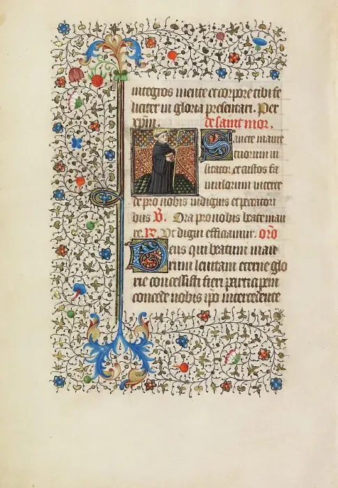 Framed Print : Abbot Maurus with a Staff and a Book; Book of Hours, about 1440-1450. Creator: Workshop of the Bedford Master Framed Print : Abbot Maurus with a Staff and a Book; Book of Hours, about 1440-1450. Creator: Workshop of the Bedford Master