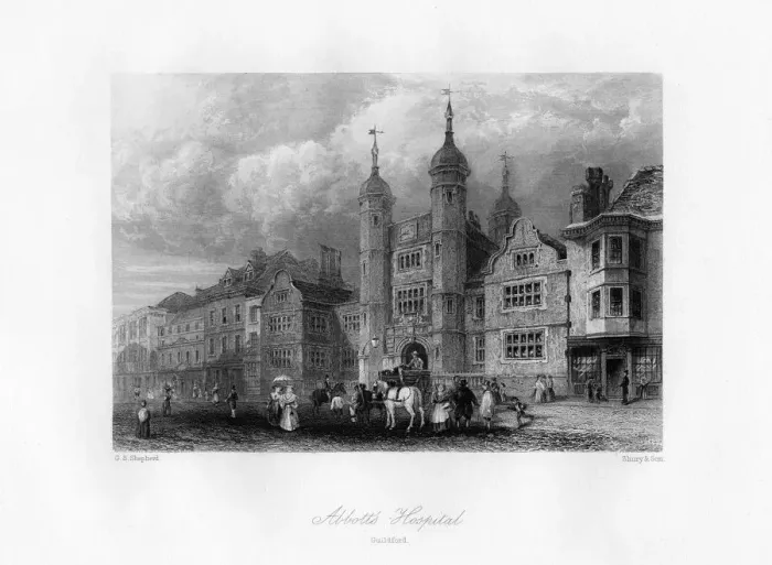 Framed Print : Abbotts Hospital, Guildford, 19th century. Artist: Shury & Son Framed Print : Abbotts Hospital, Guildford, 19th century. Artist: Shury & Son