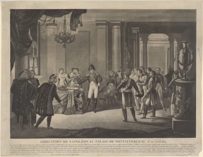 Framed Print : The Abdication of Napoleon at Fontainebleau, 1814. Artist: Anonymous Framed Print : The Abdication of Napoleon at Fontainebleau, 1814. Artist: Anonymous
