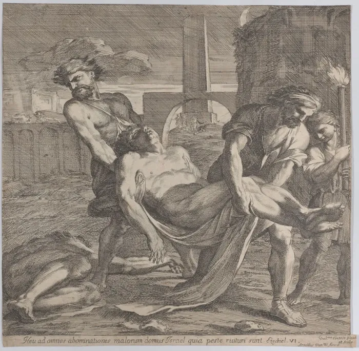 Framed Print : Abdon and Sennen carrying the early Christian martyrs off for burial, 1650-60 Framed Print : Abdon and Sennen carrying the early Christian martyrs off for burial, 1650-60