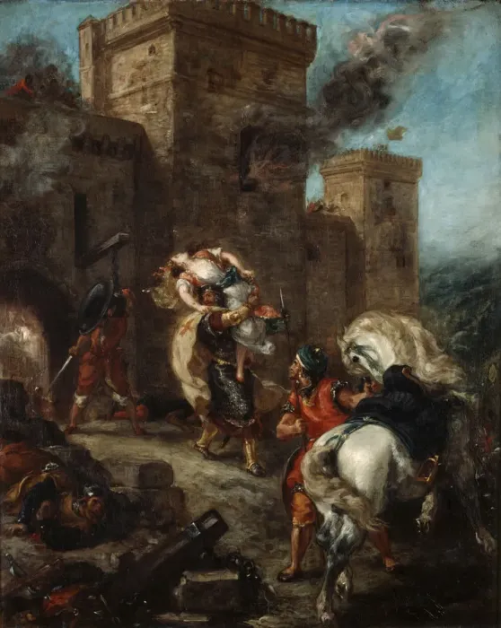 Framed Print : The Abduction of Rebecca, 1858. Artist: Eugene Delacroix Framed Print : The Abduction of Rebecca, 1858. Artist: Eugene Delacroix