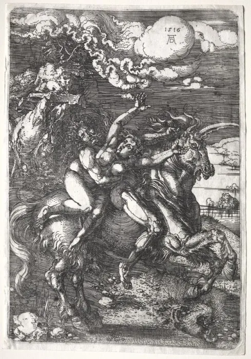 Framed Print : The Abduction on a Unicorn, 1516. Creator: Albrecht Dürer (German, 1471-1528) Framed Print : The Abduction on a Unicorn, 1516. Creator: Albrecht Dürer (German, 1471-1528)