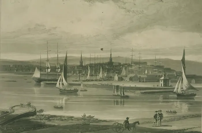 Framed Print : Aberdeen Harbour from the South, 1822. Creator: William Daniell Framed Print : Aberdeen Harbour from the South, 1822. Creator: William Daniell