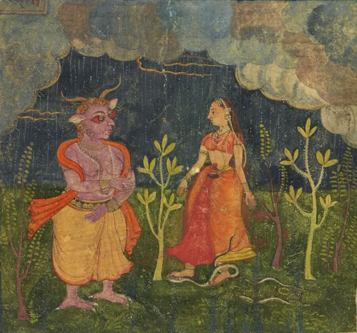 Framed Print : Abhisarika Nayika, folio from a Rasikpriya, ca. 1615-1625. Creator: Unknown