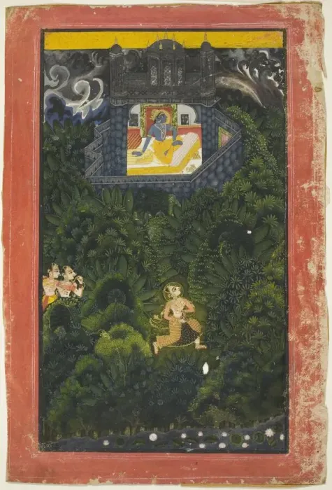 Framed Print : Abhisarika Nayika (Heroine Running to Meet her Lover), mid-18th century. Creator: Unknown Framed Print : Abhisarika Nayika (Heroine Running to Meet her Lover), mid-18th century. Creator: Unknown
