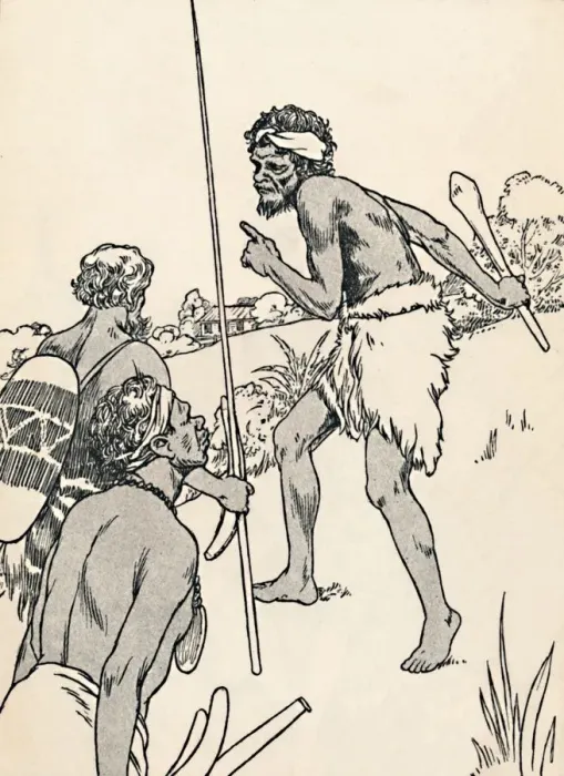 Framed Print : Aboriginal men approaching a settlers farm, 1912. Artist: Charles Robinson