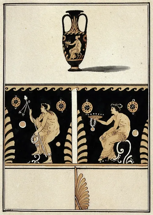 Framed Print : Above, red-figured Greek vessel used for transporting wine (transport amphora)... 1760-9. Creator: Augustin Dahlsteen Framed Print : Above, red-figured Greek vessel used for transporting wine (transport amphora)... 1760-9. Creator: Augustin Dahlsteen