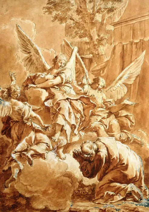 Framed Print : Abraham and the Three Angels, c1750. Creator: Francesco Fontebasso Framed Print : Abraham and the Three Angels, c1750. Creator: Francesco Fontebasso