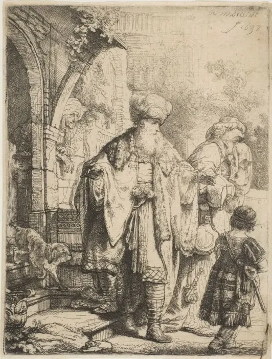 Framed Print : Abraham Casting Out Hagar and Ishmael, 1637. Creator: Rembrandt Harmensz van Rijn