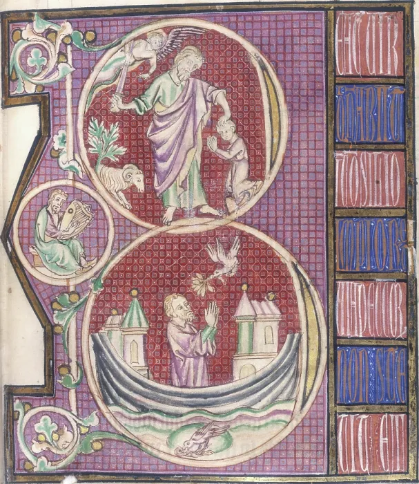 Framed Print : Abraham and Isaac, and Noah in the ark, c1295-c1305. Creator: Unknown Framed Print : Abraham and Isaac, and Noah in the ark, c1295-c1305. Creator: Unknown