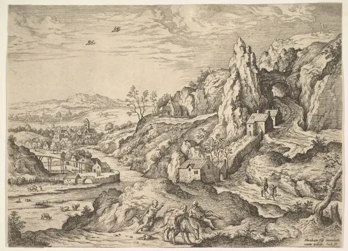 Framed Print : Abraham and Isaac on the way to Sacrifice, 1558. Creator: Hieronymus Cock Framed Print : Abraham and Isaac on the way to Sacrifice, 1558. Creator: Hieronymus Cock