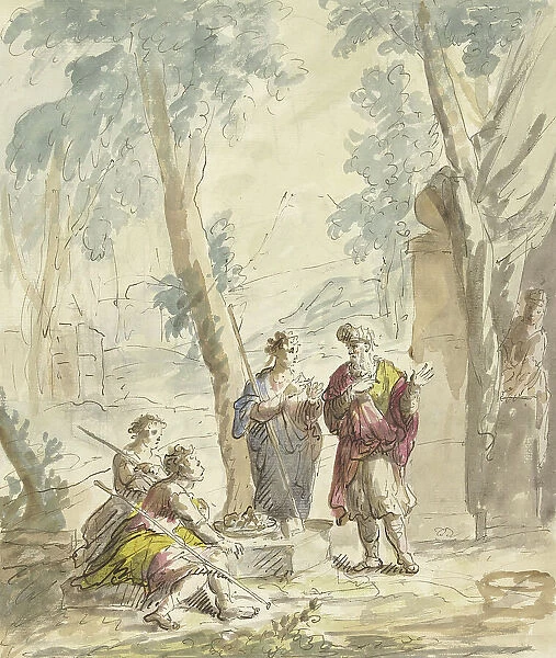 Abraham receives the three angels, 1677-1755. Creator: Elias van Nijmegen