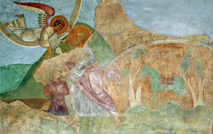Framed Print : Abraham Sacrificing Isaac. Artist: Ancient Russian frescos Framed Print : Abraham Sacrificing Isaac. Artist: Ancient Russian frescos