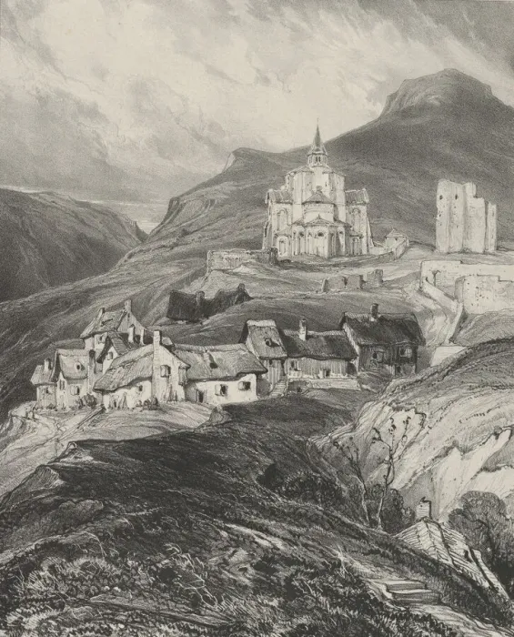 Framed Print : Abside exterieur de l eglise Saint-Nectaire, 1831. Creator: Godefroy Engelmann Framed Print : Abside exterieur de l eglise Saint-Nectaire, 1831. Creator: Godefroy Engelmann