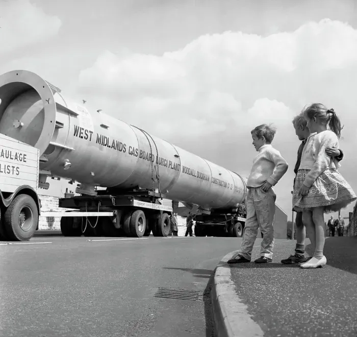 Framed Print : An absorption tower being transported by road, Dukenfield, Manchester, 1962. Artist Framed Print : An absorption tower being transported by road, Dukenfield, Manchester, 1962. Artist