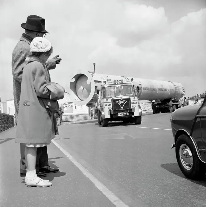 Framed Print : An absorption tower being transported by road, Dukenfield, Manchester, 1962. Artist Framed Print : An absorption tower being transported by road, Dukenfield, Manchester, 1962. Artist