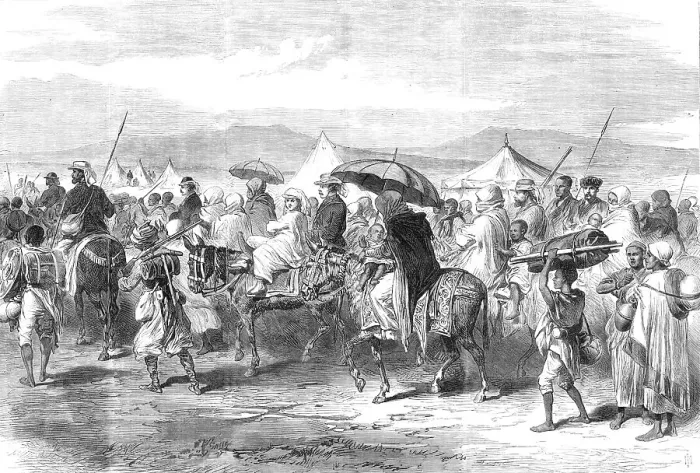 Framed Print : The Abyssinian Expedition: departure of the released prisoners from the head-quarters camp... 1868. Creator: Unknown Framed Print : The Abyssinian Expedition: departure of the released prisoners from the head-quarters camp... 1868. Creator: Unknown